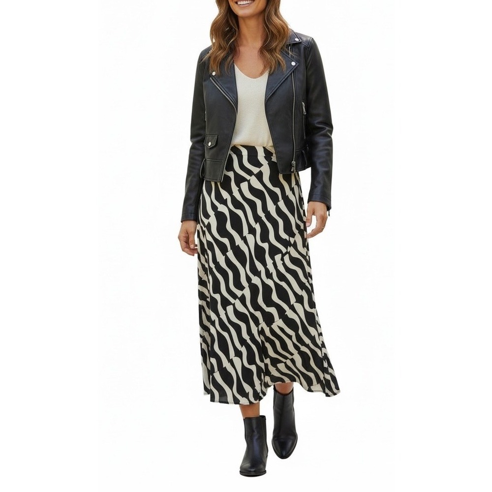 ZARA Black White ANIMAL‎ PRINT Skirt Flowing High Black And White Medium